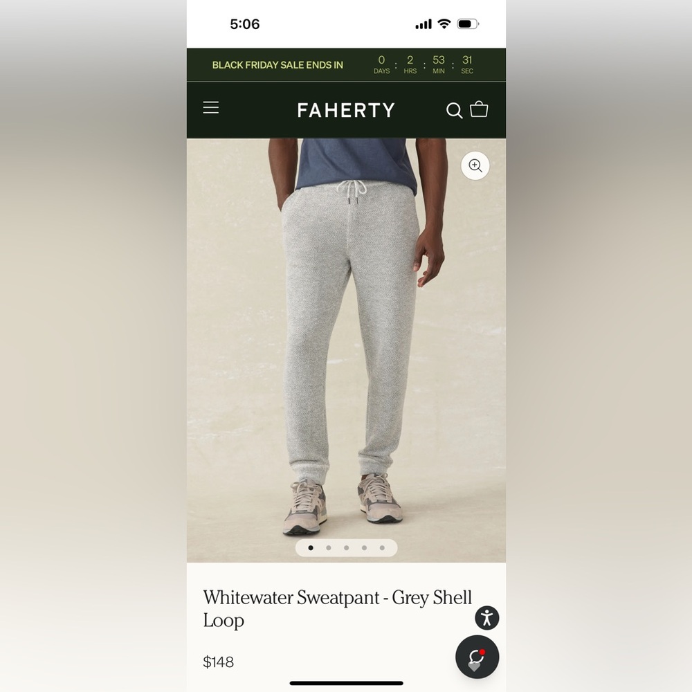 NEW Faherty Whitewater Joggers - Grey Shell